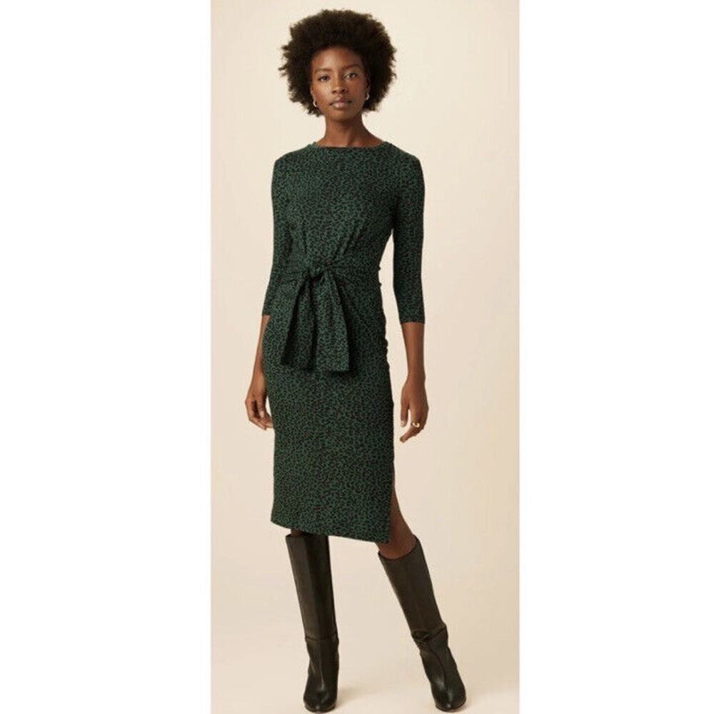 NWT Amour Vert 3/4 Sleeve Colombe Reverie Knit Dress Forest Leopard Sz 1X Green